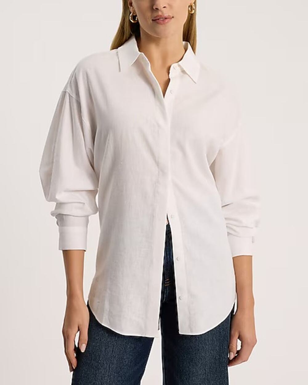 EXPRESS Women’s White Linen-Blend Boyfriend Portofino Oversized Shirt Size L NWT